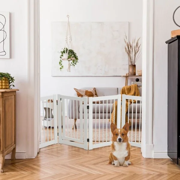 Barrière de Sécurité Pliable Barrière de Sécurité 4 Panneaux pour Animaux en Bois de Pin 203x1,8x76cm Bordeaux/Blanc