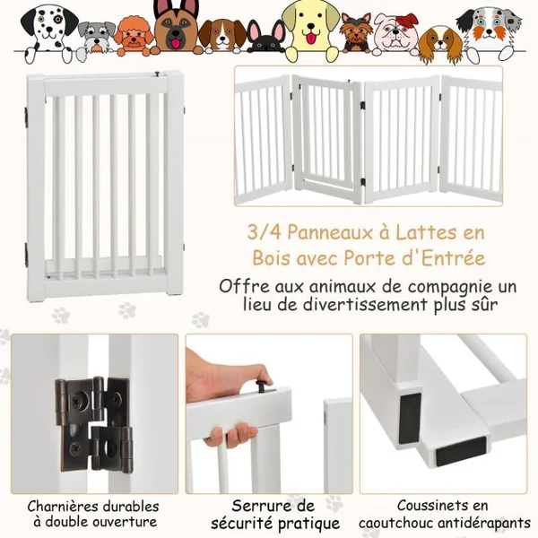 Barrière de Sécurité Pliable Barrière de Sécurité 4 Panneaux pour Animaux en Bois de Pin 203x1,8x76cm Bordeaux/Blanc