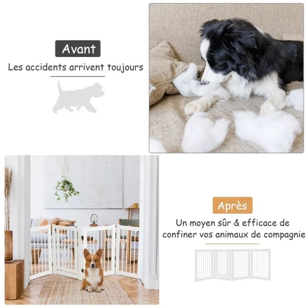Barrière de Sécurité Pliable Barrière de Sécurité 4 Panneaux pour Animaux en Bois de Pin 203x1,8x76cm Bordeaux/Blanc
