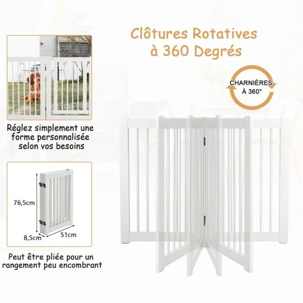 Barrière de Sécurité Pliable Barrière de Sécurité 4 Panneaux pour Animaux en Bois de Pin 203x1,8x76cm Bordeaux/Blanc