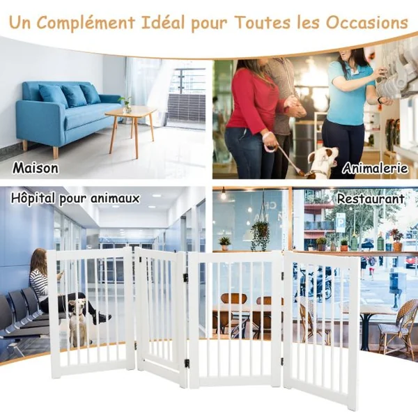 Barrière de Sécurité Pliable Barrière de Sécurité 4 Panneaux pour Animaux en Bois de Pin 203x1,8x76cm Bordeaux/Blanc