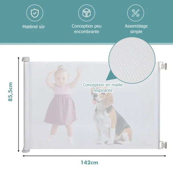 Barrière de Sécurité pour Bébé Barrière Extra Large pour Enfants et Animaux de Compagnie pour Portes Escaliers Extérieur