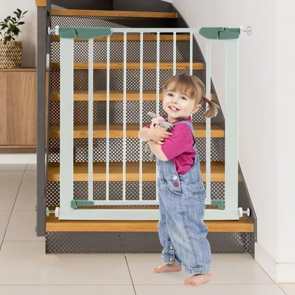 Barrière de Sécurité pour Bébé/Animaux Longueur Extensible 76-82,5cm Fermeture Automatique Métal Montage sous Pression Blanc Blanc