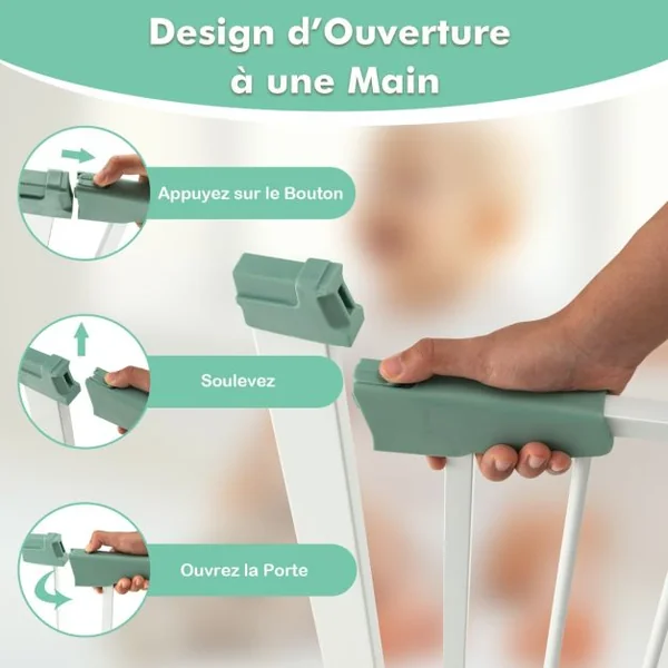 Barrière de Sécurité pour Bébé/Animaux Longueur Extensible 76-82,5cm Fermeture Automatique Métal Montage sous Pression Blanc Blanc