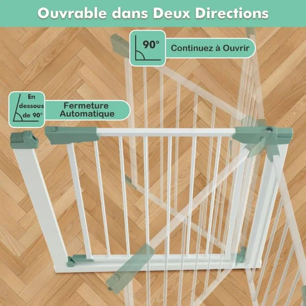 Barrière de Sécurité pour Bébé/Animaux Longueur Extensible 76-82,5cm Fermeture Automatique Métal Montage sous Pression Blanc Blanc