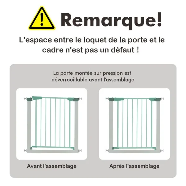 Barrière de Sécurité pour Bébé/Animaux Longueur Extensible 76-82,5cm Fermeture Automatique Métal Montage sous Pression Blanc Blanc