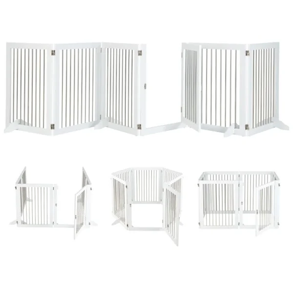 Barrière de Sécurité pour Chien à 6 Panneaux en Acier Inoxydable Parc Pliable de 366CM de Large avec Porte Verrouillable Blanc