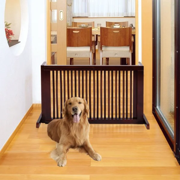 Barrière de Sécurité Réglable en Bois pour Animaux de Compagnie