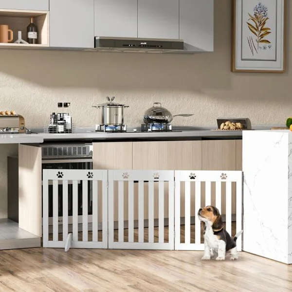 Barrière Pliable pour Animaux à 3 Panneaux Clôture de Sécurité Autoportante pour Animaux 2 Pieds Amovibles pour Escalier Porte et Cuisine Blanc
