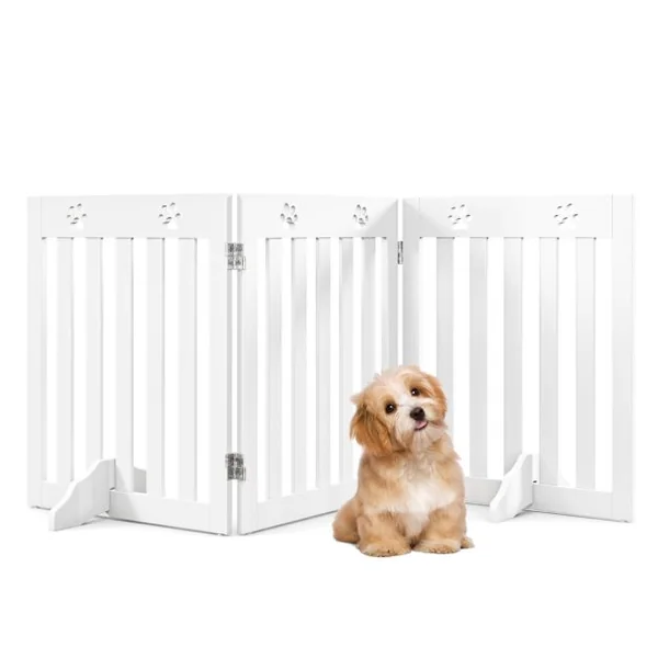 Barrière Pliable pour Animaux à 3 Panneaux Clôture de Sécurité Autoportante pour Animaux 2 Pieds Amovibles pour Escalier Porte et Cuisine Blanc