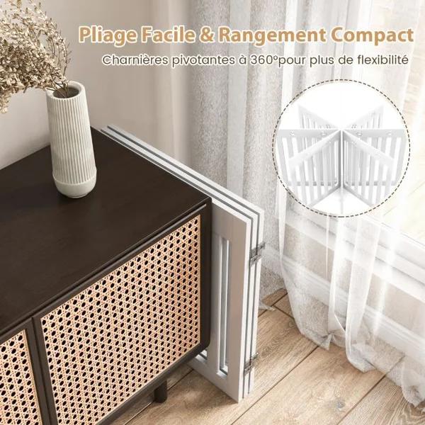 Barrière Pliable pour Animaux à 3 Panneaux Clôture de Sécurité Autoportante pour Animaux 2 Pieds Amovibles pour Escalier Porte et Cuisine Blanc