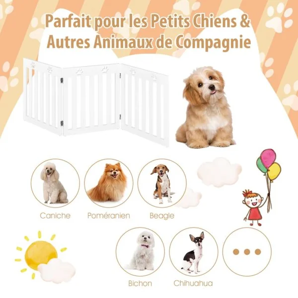 Barrière Pliable pour Animaux à 3 Panneaux Clôture de Sécurité Autoportante pour Animaux 2 Pieds Amovibles pour Escalier Porte et Cuisine Blanc