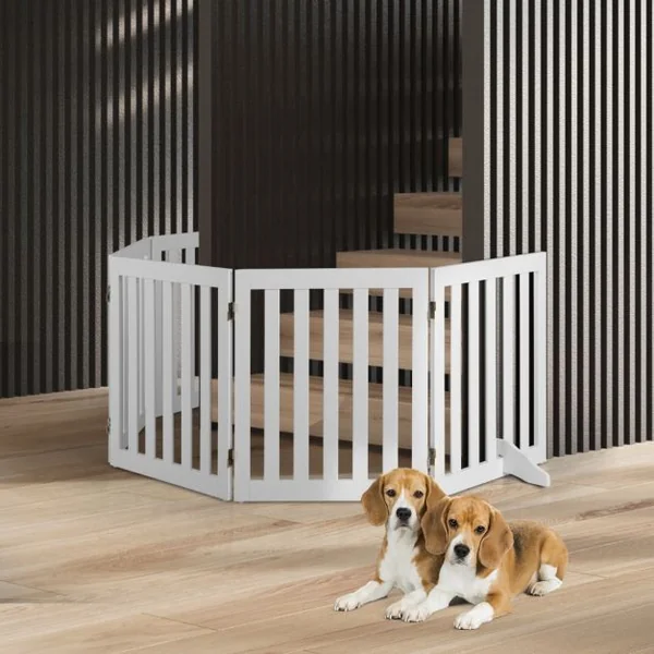 Barrière pour Animaux de Compagnie de 60cm avec 2/3 Panneaux Extensibles Clôture en Bois Autoportante avec 2 Pieds Adapté aux Escaliers Blanc