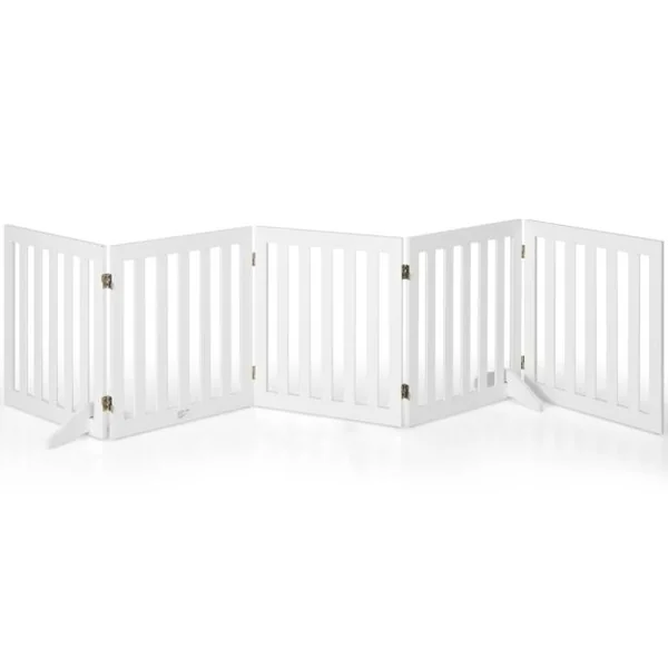 Barrière pour Animaux de Compagnie de 60cm avec 2/3 Panneaux Extensibles Clôture en Bois Autoportante avec 2 Pieds Adapté aux Escaliers Blanc