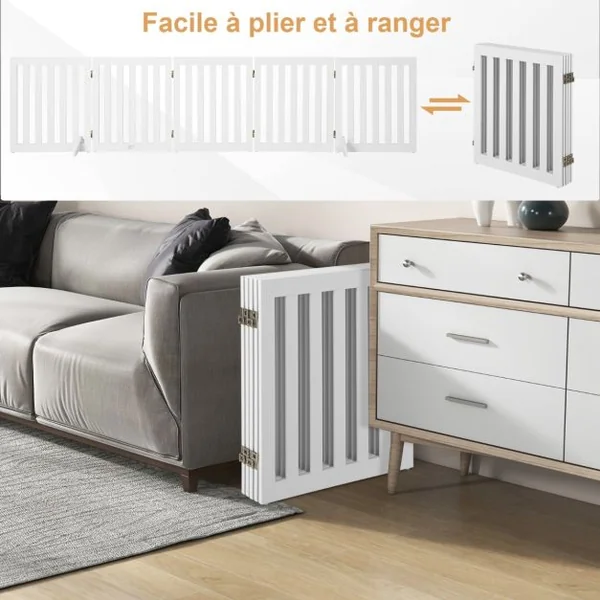 Barrière pour Animaux de Compagnie de 60cm avec 2/3 Panneaux Extensibles Clôture en Bois Autoportante avec 2 Pieds Adapté aux Escaliers Blanc