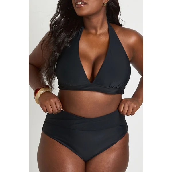Bas De Bikini Grande Taille Taille Haute Effet Ventre Plat Avec Détail Cache-cœur