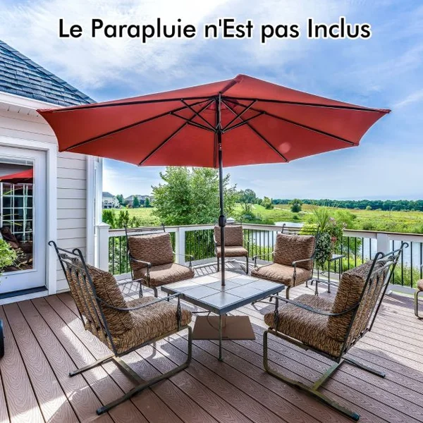 Base de parasol 22,5 kg Support de Parasol Carré Extérieur 60 cm avec Adaptateurs 4cm/5cm 2 Boutons de Serrage 2 Roues Intégrées
