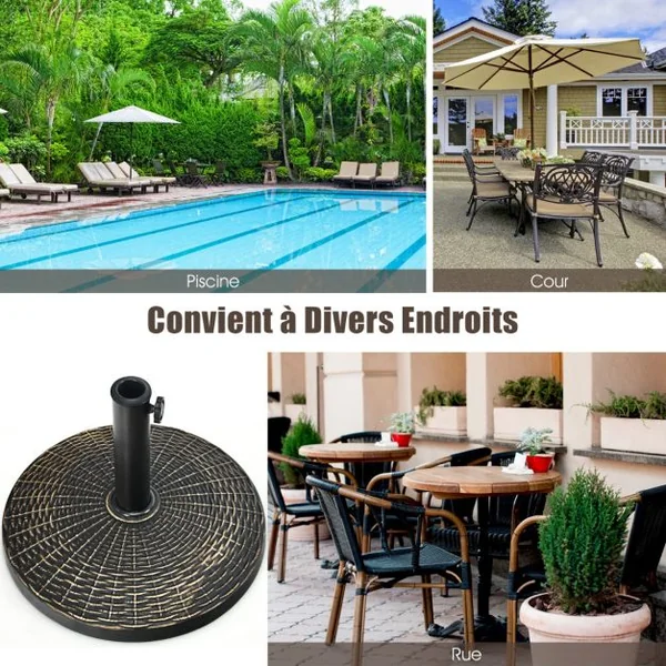 Base de Parasol de Patio 45 cm Support de Parasol Ronde en Résine Résistant aux Intempéries pour Poteaux de Φ 38/ 48 mm Jardin Plage
