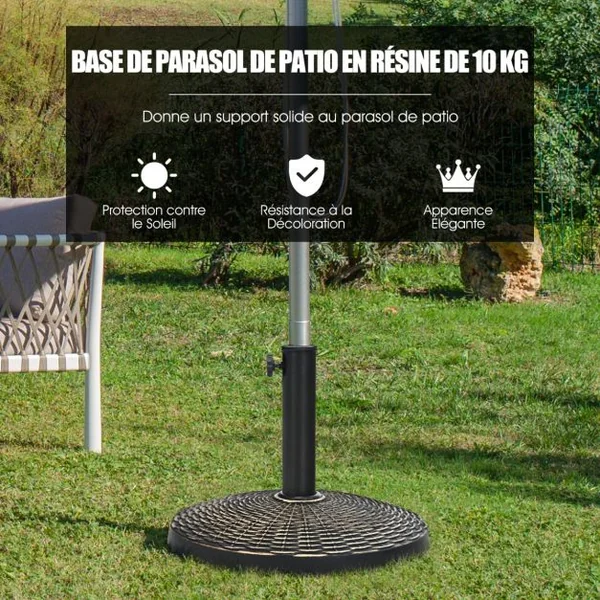 Base de Parasol de Patio 45 cm Support de Parasol Ronde en Résine Résistant aux Intempéries pour Poteaux de Φ 38/ 48 mm Jardin Plage