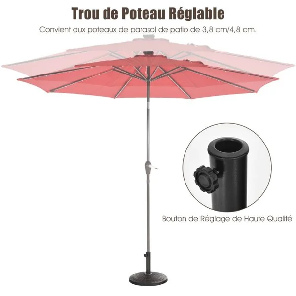 Base de Parasol de Patio 45 cm Support de Parasol Ronde en Résine Résistant aux Intempéries pour Poteaux de Φ 38/ 48 mm Jardin Plage