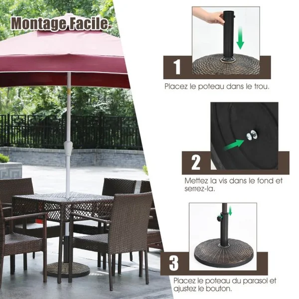 Base de Parasol de Patio 45 cm Support de Parasol Ronde en Résine Résistant aux Intempéries pour Poteaux de Φ 38/ 48 mm Jardin Plage