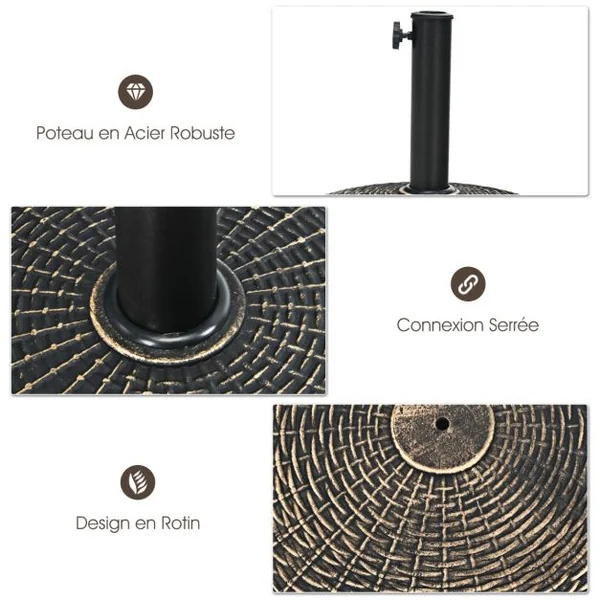 Base de Parasol de Patio 45 cm Support de Parasol Ronde en Résine Résistant aux Intempéries pour Poteaux de Φ 38/ 48 mm Jardin Plage