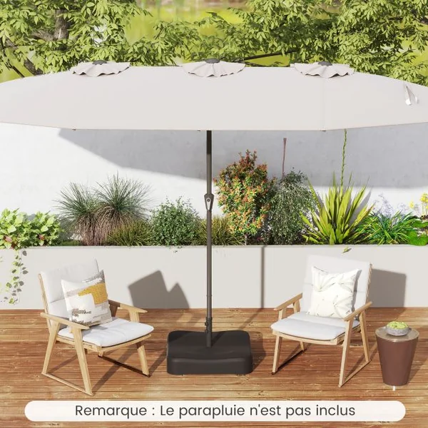 Base de Parasol de Patio 90 kg Sacs de Sable Support de Parasol Extérieur Couvercle Toutes Saisons 2 Boutons de Serrage et 1 Adaptateur