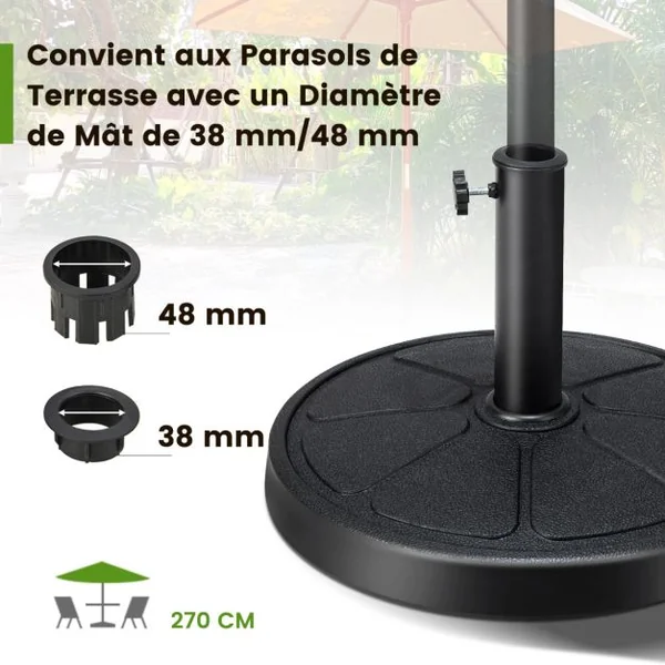 Base de Parasol D'Extérieur 14 kg Support de Parasol Rond Diamètre 45 cm S'Ddapte aux Poteaux de Parasol 38/48 mm
