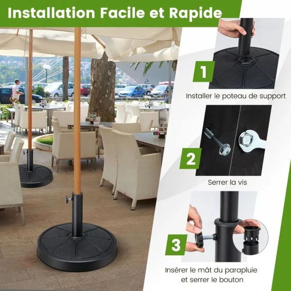Base de Parasol D'Extérieur 14 kg Support de Parasol Rond Diamètre 45 cm S'Ddapte aux Poteaux de Parasol 38/48 mm