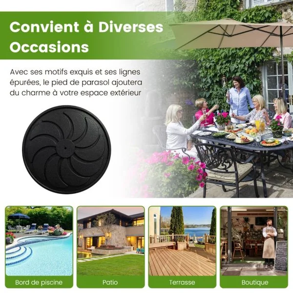 Base de Parasol D'Extérieur 18 kg Support de Parasol Rond Diamètre 54 cm S'Adapte aux Poteaux de Parasol 38/48 mm