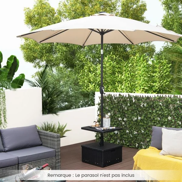 Base de Parasol Remplissable de 80 Kg Plateau de Table Sac à Lester Roues Poignée Table Basse 3 en 1 Support de Parasol