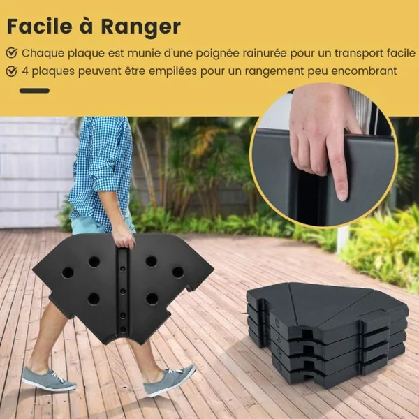 Base de Parasol Remplissable à 4 Plaques Base pour Parasol Déporté Base Carrée Robuste Remplissable avec de l'Eau/Sable Capacité 94 kg