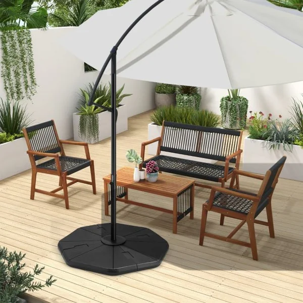 Base de Parasol Remplissable à 4 Plaques Base pour Parasol Déporté Base Carrée Robuste Remplissable avec de l'Eau/Sable Capacité 94 kg