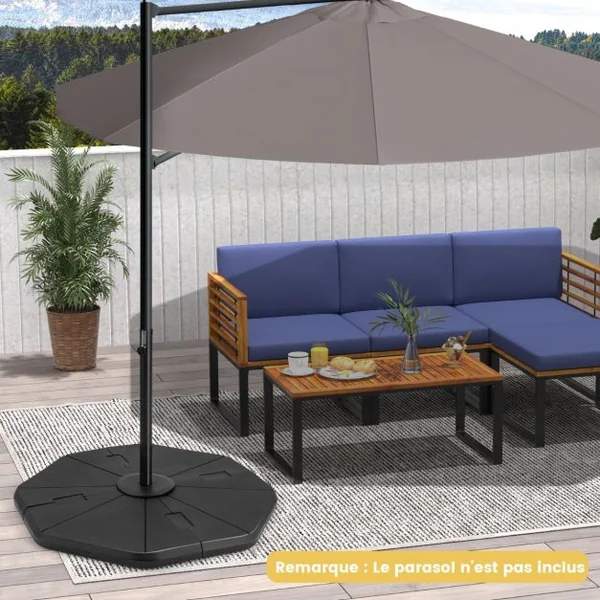 Base de Parasol Remplissable à 4 Plaques Base pour Parasol Déporté Base Carrée Robuste Remplissable avec de l'Eau/Sable Capacité 94 kg