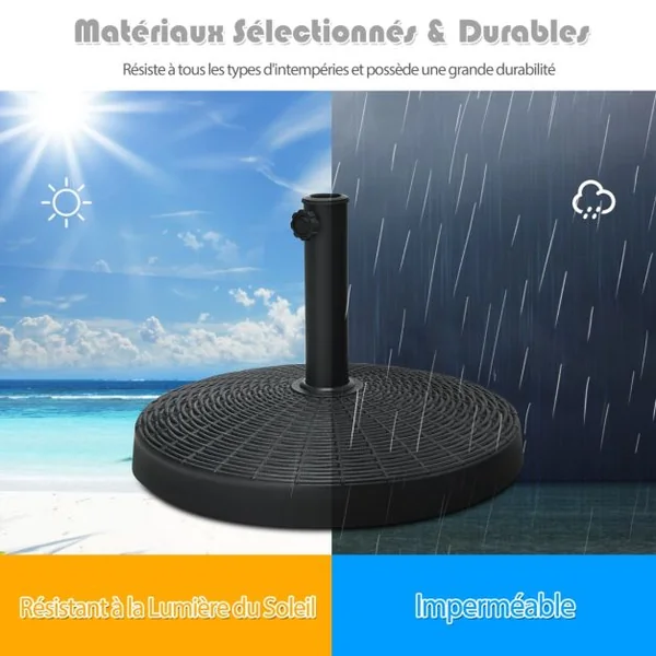 Base de Parasol Ronde de 22 Kg Support de Parasol d'Extérieur en Résine avec Design en Rotin Bouton Réglable Résistance à L'eau