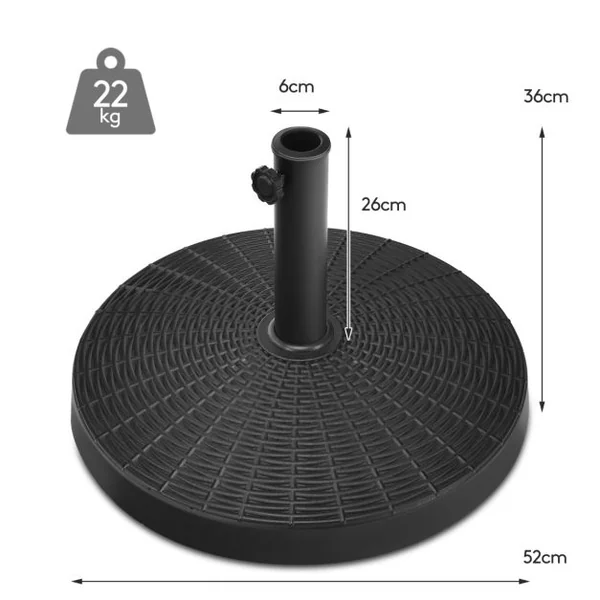 Base de Parasol Ronde de 22 Kg Support de Parasol d'Extérieur en Résine avec Design en Rotin Bouton Réglable Résistance à L'eau