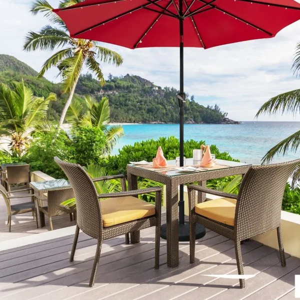 Base de Parasol Ronde de 22 Kg Support de Parasol d'Extérieur en Résine avec Design en Rotin Bouton Réglable Résistance à L'eau
