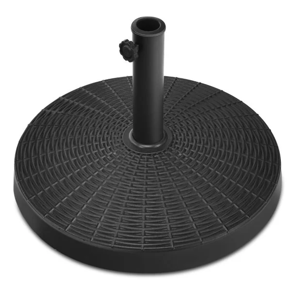 Base de Parasol Ronde de 22 Kg Support de Parasol d'Extérieur en Résine avec Design en Rotin Bouton Réglable Résistance à L'eau