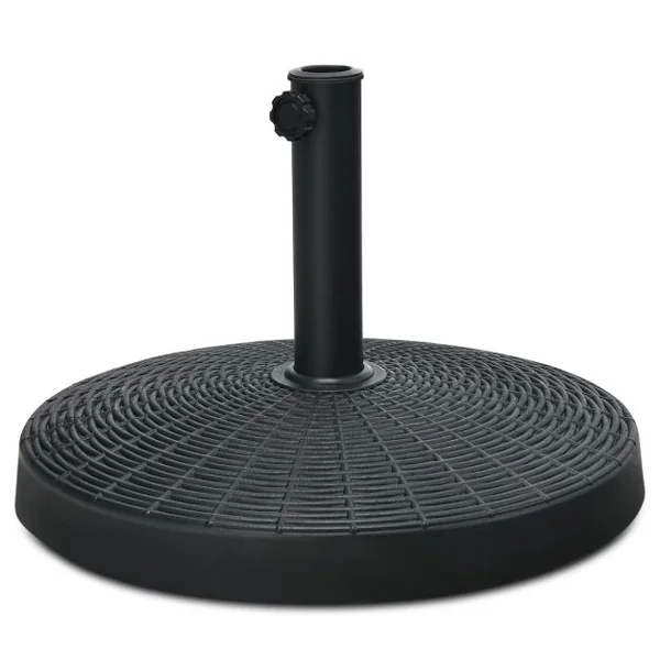 Base de Parasol Ronde de 22 Kg Support de Parasol d'Extérieur en Résine avec Design en Rotin Bouton Réglable Résistance à L'eau