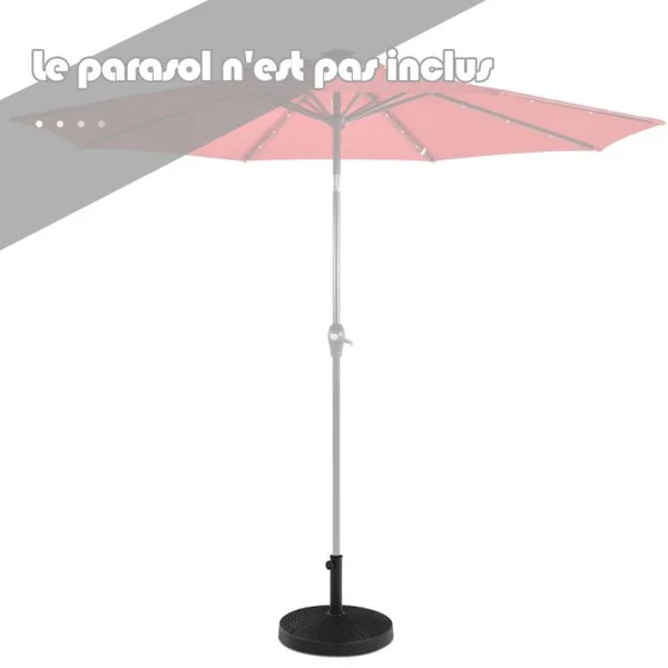 Base de Parasol Ronde de 22 Kg Support de Parasol d'Extérieur en Résine avec Design en Rotin Bouton Réglable Résistance à L'eau