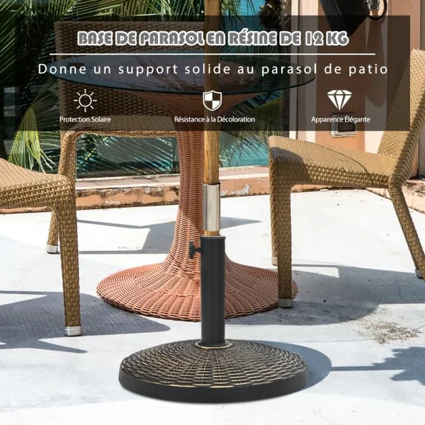 Base de Parasol Ronde en Résine de 12 Kg Support de Parasol d'Extérieur Robuste avec Bouton Réglable Résistante à Toutes Saisons