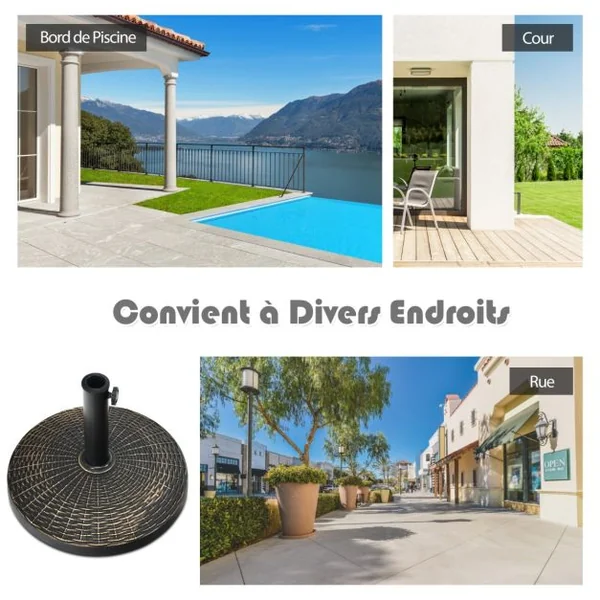 Base de Parasol Ronde en Résine de 12 Kg Support de Parasol d'Extérieur Robuste avec Bouton Réglable Résistante à Toutes Saisons