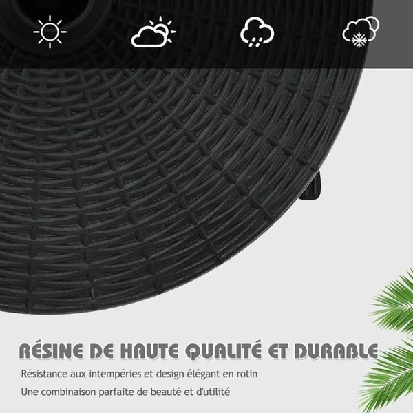 Base de Parasol sur Roulettes en Résine 23 Kg Support de Parasol d'Extérieur en Rotin avec Roues Verrouillables Résistance à Décoloration
