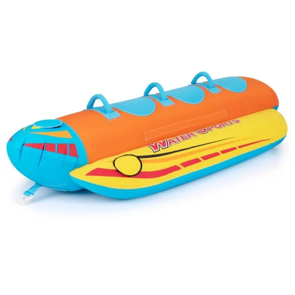 Bateau Banane Gonflable pour 1 à 3 Passagers Charge 231KG Flotteur Gonflable Remorquable avec 3 Sièges et Poignées Rembourrés en EVA