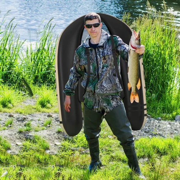 Bateau de Pêche Gonflable avec Bretelles Réglables Palmes Pagaies en Aluminium Poches de Rangement Charge 150 KG Camouflage/Beige/Gris/Vert