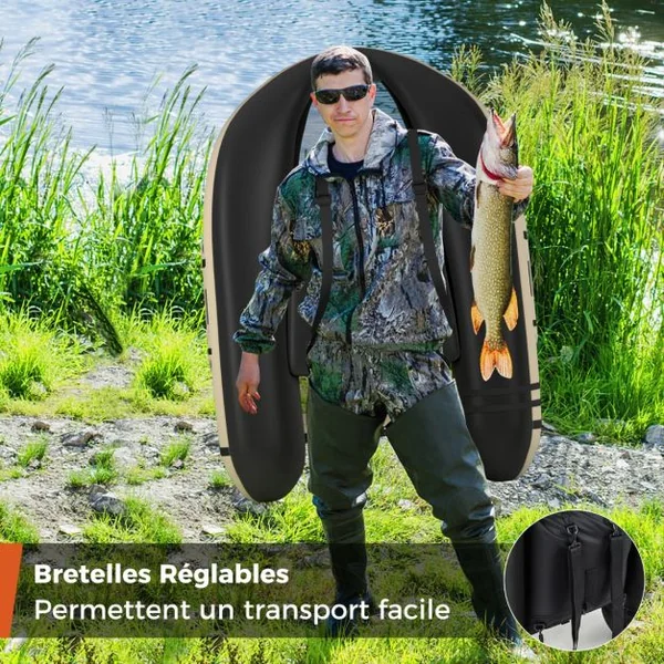 Bateau de Pêche Gonflable avec Bretelles Réglables Palmes Pagaies en Aluminium Poches de Rangement Charge 150 KG Camouflage/Beige/Gris/Vert