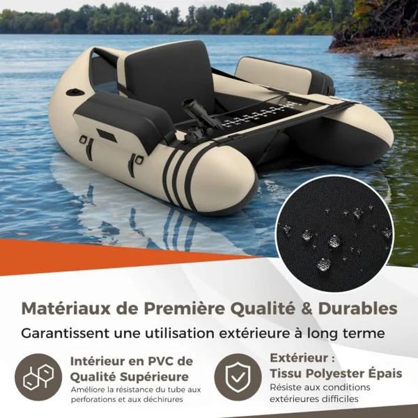 Bateau de Pêche Gonflable avec Bretelles Réglables Palmes Pagaies en Aluminium Poches de Rangement Charge 150 KG Camouflage/Beige/Gris/Vert