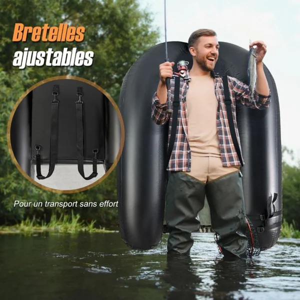 Bateau de Pêche Gonflable avec Dossier&Pagaie&Règle à Poisson Support de Canne Poches de Rangement Palmes Pompe Charge 150 KG Camouflage