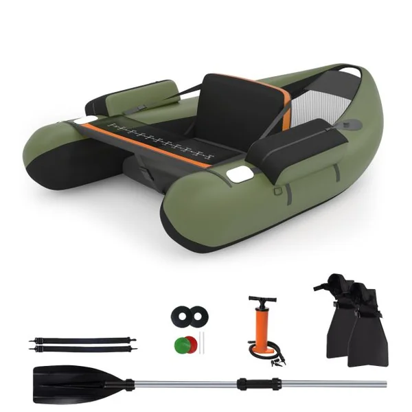 Bateau de Pêche Gonflable avec Sangles Ajustables Palmes et Pagaies en Aluminium avec Poches de Rangement Charge de 160 KG