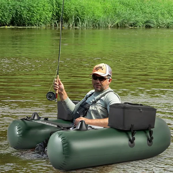 Bateau Gonflable pour la Pêche à la Ligne Règle à Poisson 2 Poches de Rangement Pompe Sac de Transport Boucles de Moteur Camouflage